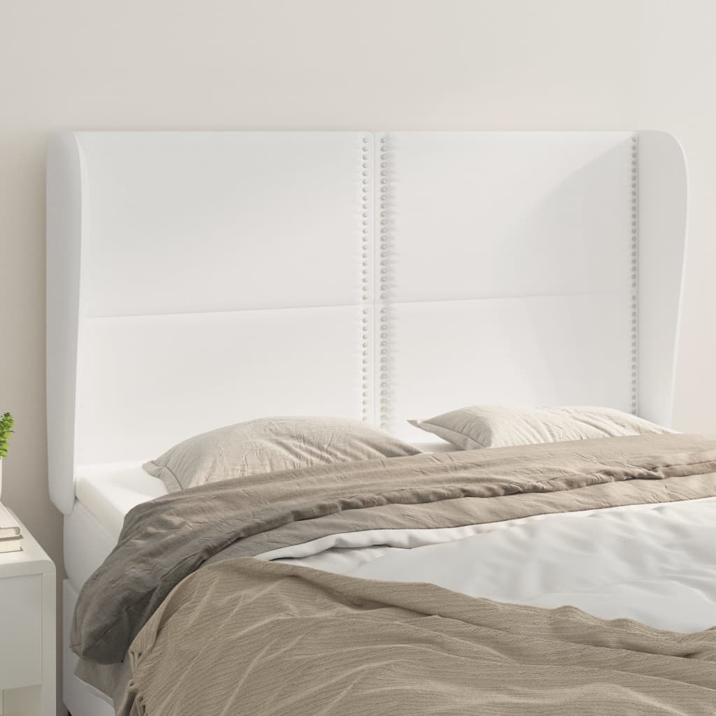 Čelo postele typu ušák bílé 147 x 23 x 118/128 cm umělá kůže
