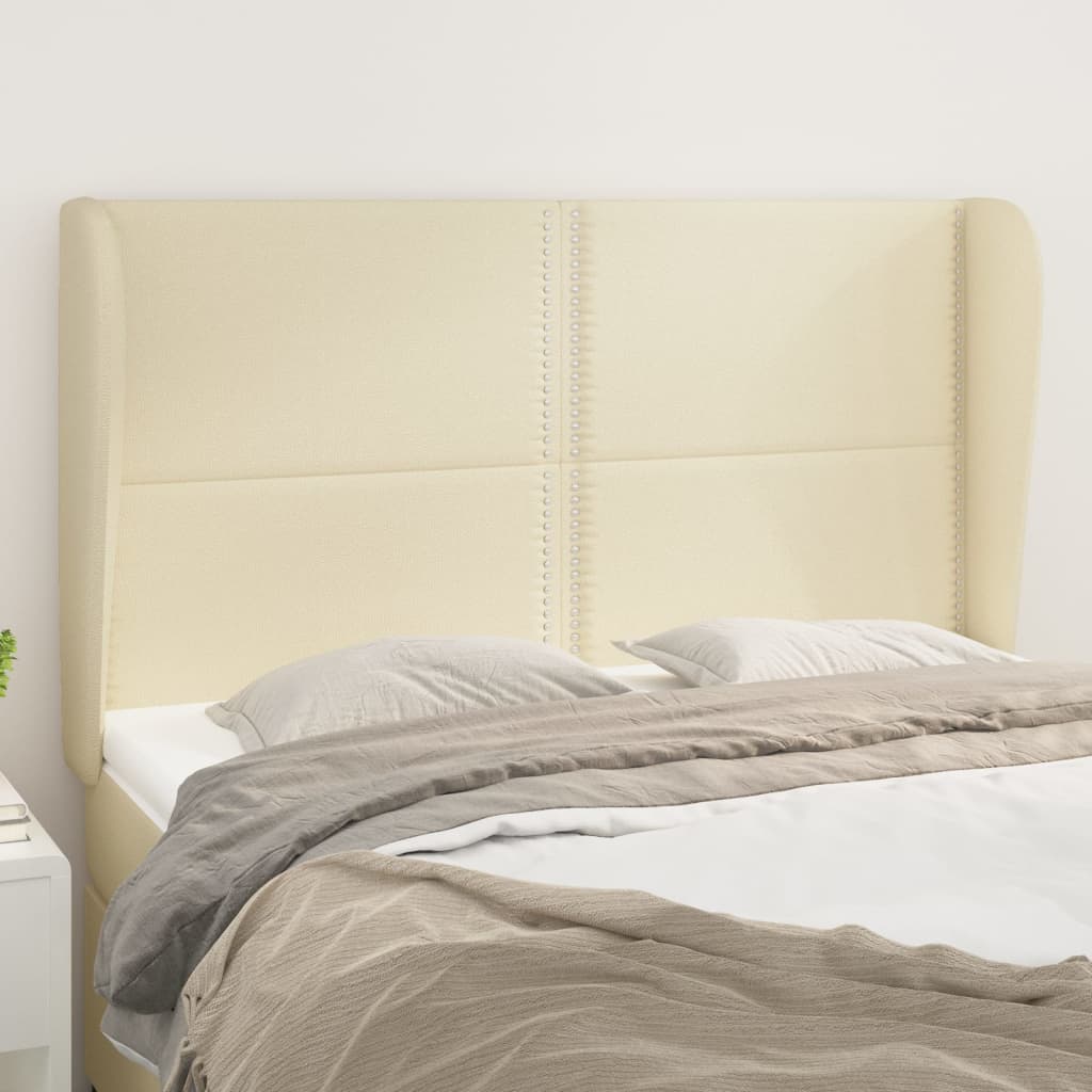 vidaXL Tăblie de pat cu aripioare, crem, 147x23x118/128 cm, piele eco