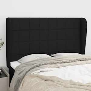 Čelo postele typu ušák černé 147x23x118/128 cm textil - obrázek 1