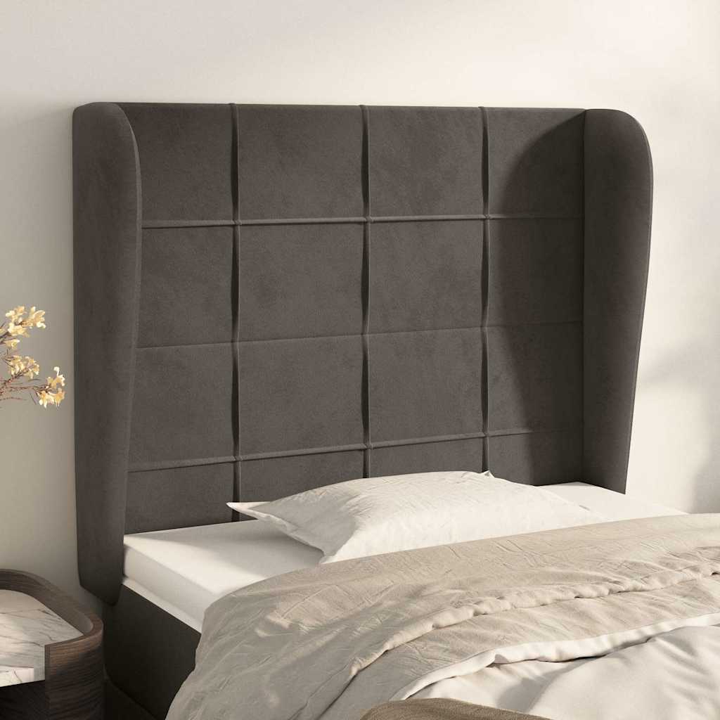 Sengegavl Med Kanter Fløjl - Mørkegrå / 83 x 23 x 118/128 cm