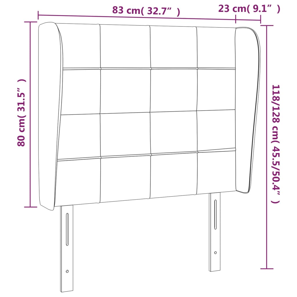 Vzglavje z ušesi črno 83x23x118/128 cm žamet