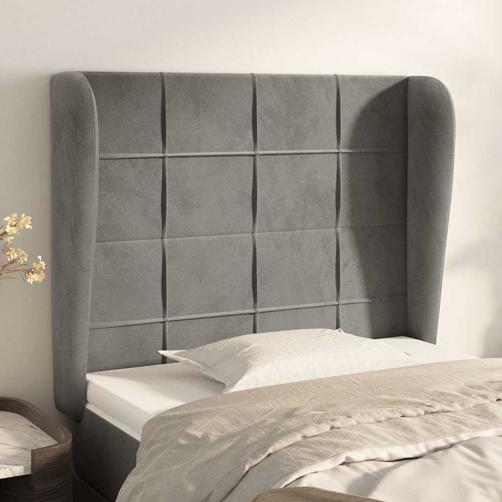 Sengegavl Med Kanter Fløjl - Lysegrå / 93 x 23 x 118/128 cm