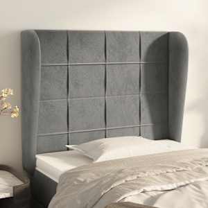 Čelo postele typu ušák světle šedé 93 x 23 x 118/128 cm samet - obrázek 1