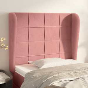 Čelo postele typu ušák růžové 93 x 23 x 118/128 cm samet - obrázek 1