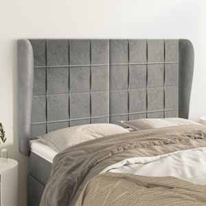 Čelo postele typu ušák světle šedé 147x23x118/128 cm samet - obrázek 1