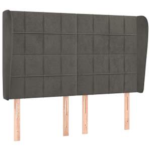 Čelo postele typu ušák tmavě šedé 147x23x118/128 cm samet - obrázek 2