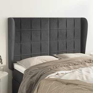 Čelo postele typu ušák tmavě šedé 147x23x118/128 cm samet - obrázek 1