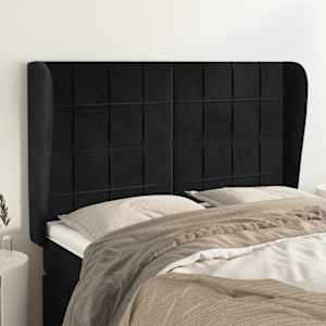 Vzglavje z ušesi črno 147x23x118/128 cm žamet