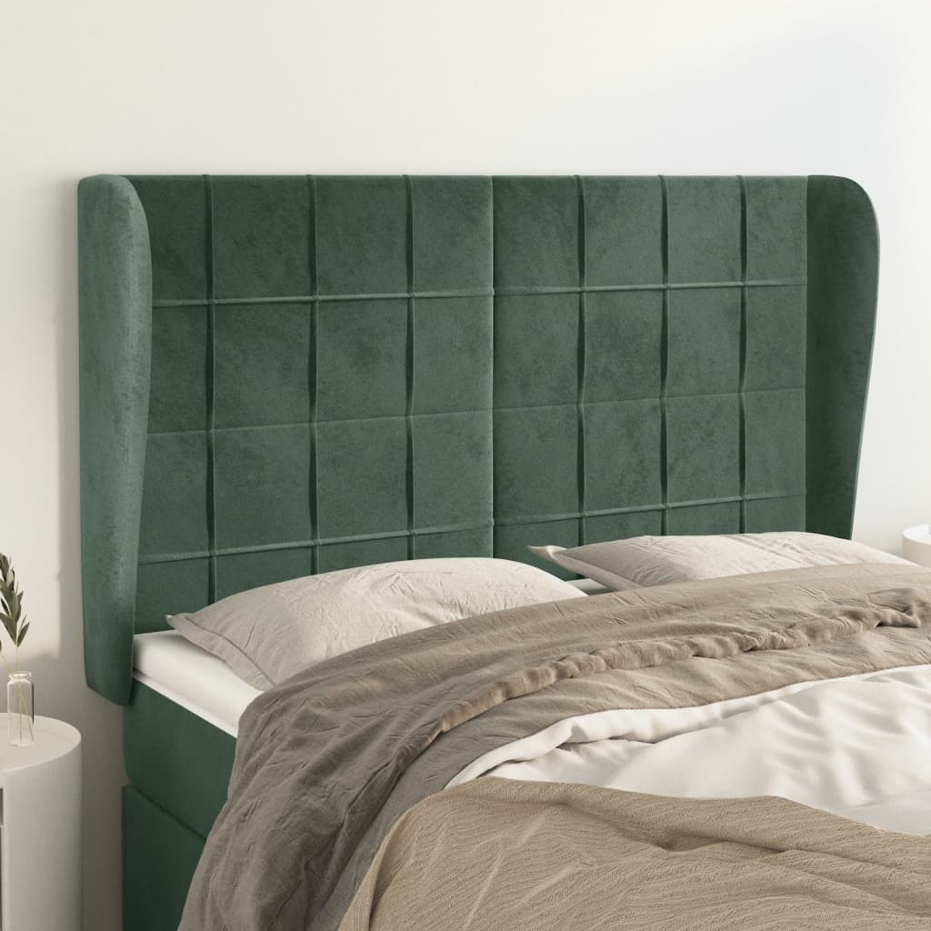 vidaXL Tăblie pat cu aripioare verde închis 147x23x118/128 cm catifea