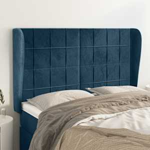 Čelo postele typu ušák tmavě modrá 147x23x118/128 cm samet - obrázek 1