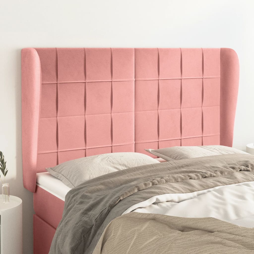 Čelo postele typu ušák růžové 147x23x118/128 cm samet