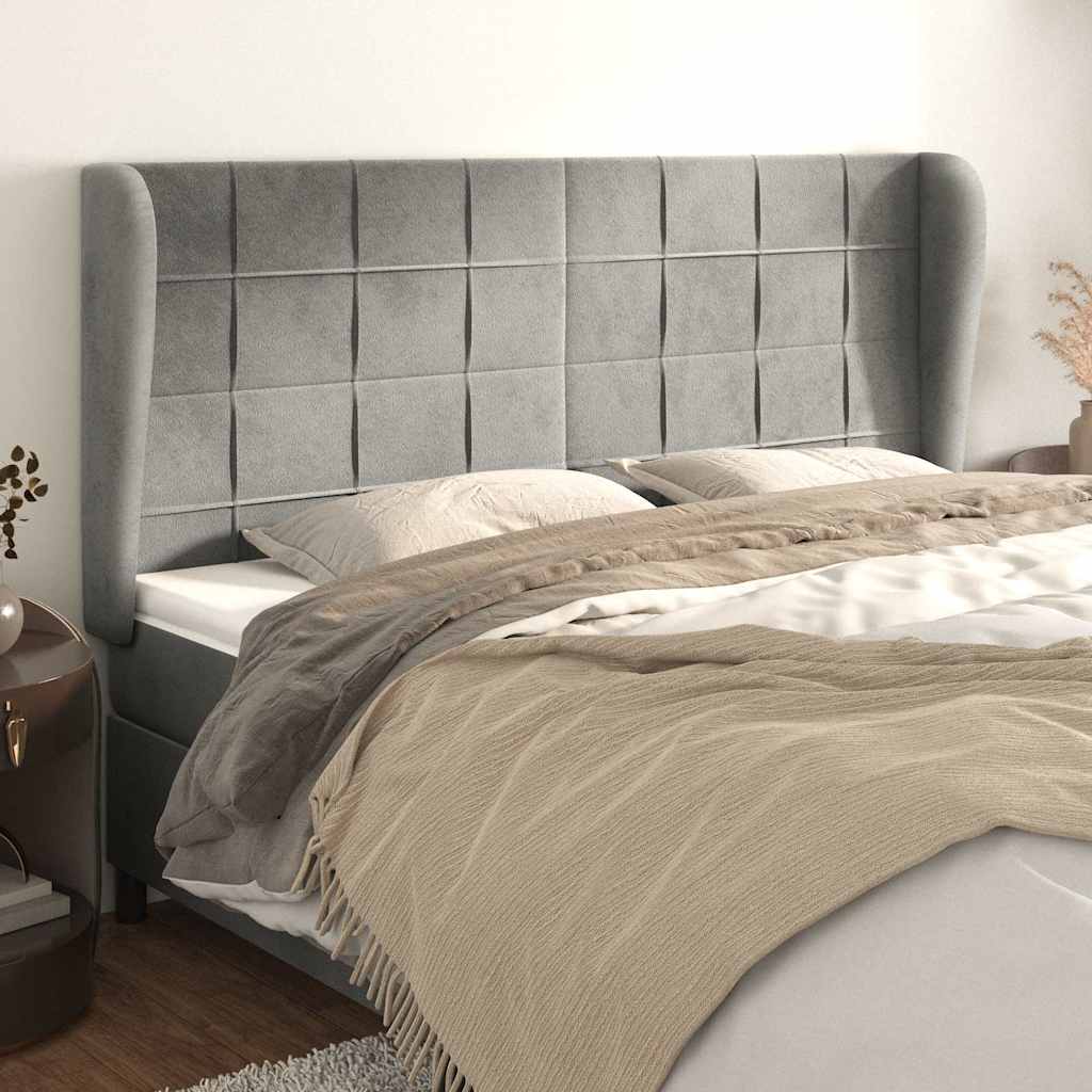 vidaXL Kopfteil mit Ohren Hellgrau 163x23x118/128 cm Samt
