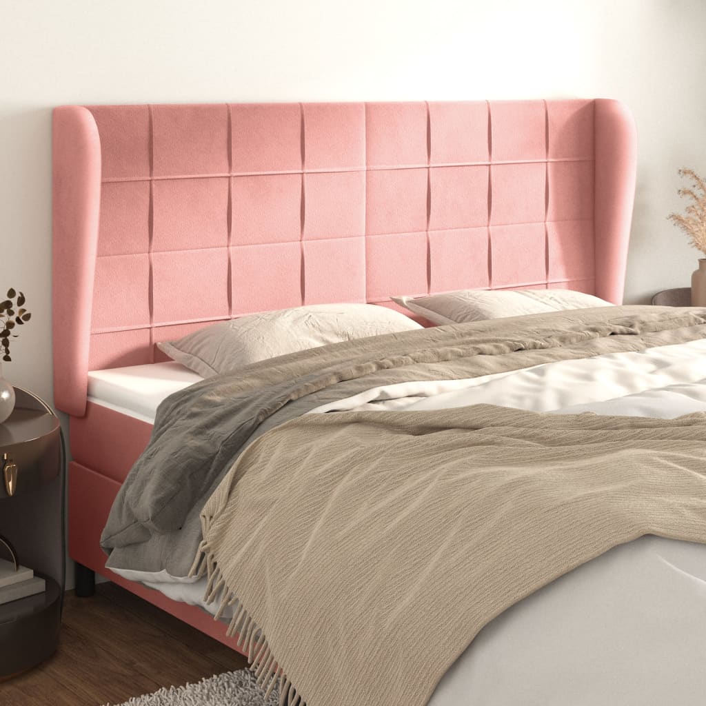 Čelo postele typu ušák růžová 163x23x118/128 cm samet