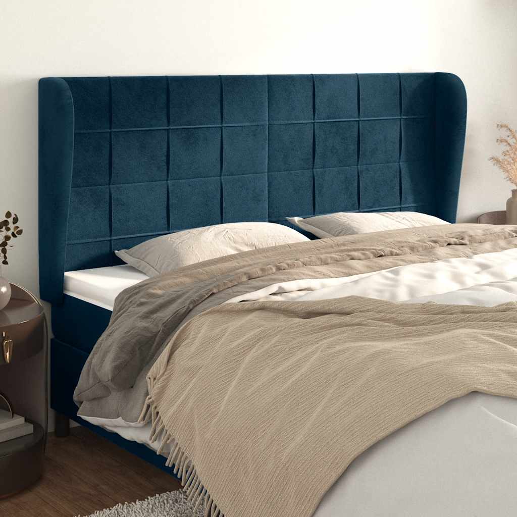 vidaXL Tăblie pat cu urechi albastru închis 183x23x118/128 cm catifea