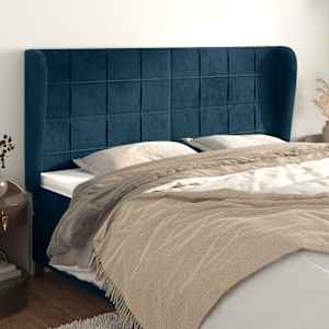 Vzglavje z ušesi temno modra 183x23x118/128 cm žamet