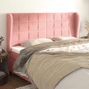 Vzglavje z ušesi roza 183x23x118/128 cm žamet