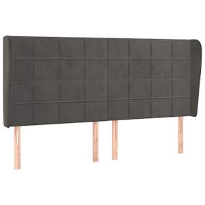 Čelo postele typu ušák tmavě šedé 203x23x118/128 cm samet - obrázek 2