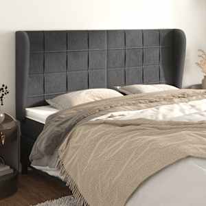 Čelo postele typu ušák tmavě šedé 203x23x118/128 cm samet - obrázek 1