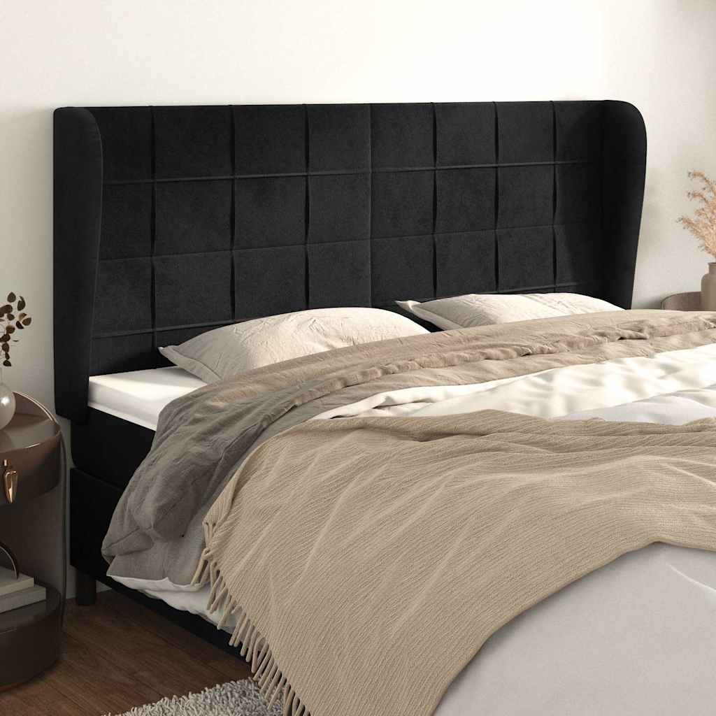 Testiera Ad Orecchio Nera 203x23x118/128 Cm In Velluto - Vidaxl
