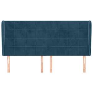 Čelo postele typu ušák tmavě modrá 203x23x118/128 cm samet - obrázek 3