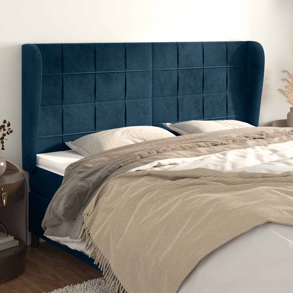 vidaXL Tăblie pat cu urechi albastru închis 203x23x118/128 cm catifea