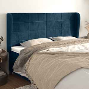 Čelo postele typu ušák tmavě modrá 203x23x118/128 cm samet - obrázek 1