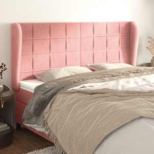 Vzglavje z ušesi roza 203x23x118/128 cm žamet