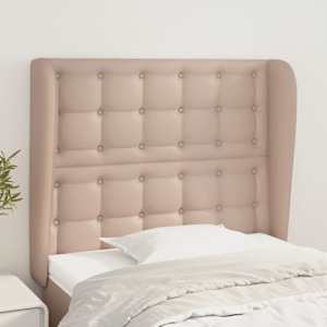 Vzglavje z ušesi kapučino 83x23x118/128 cm umetno usnje