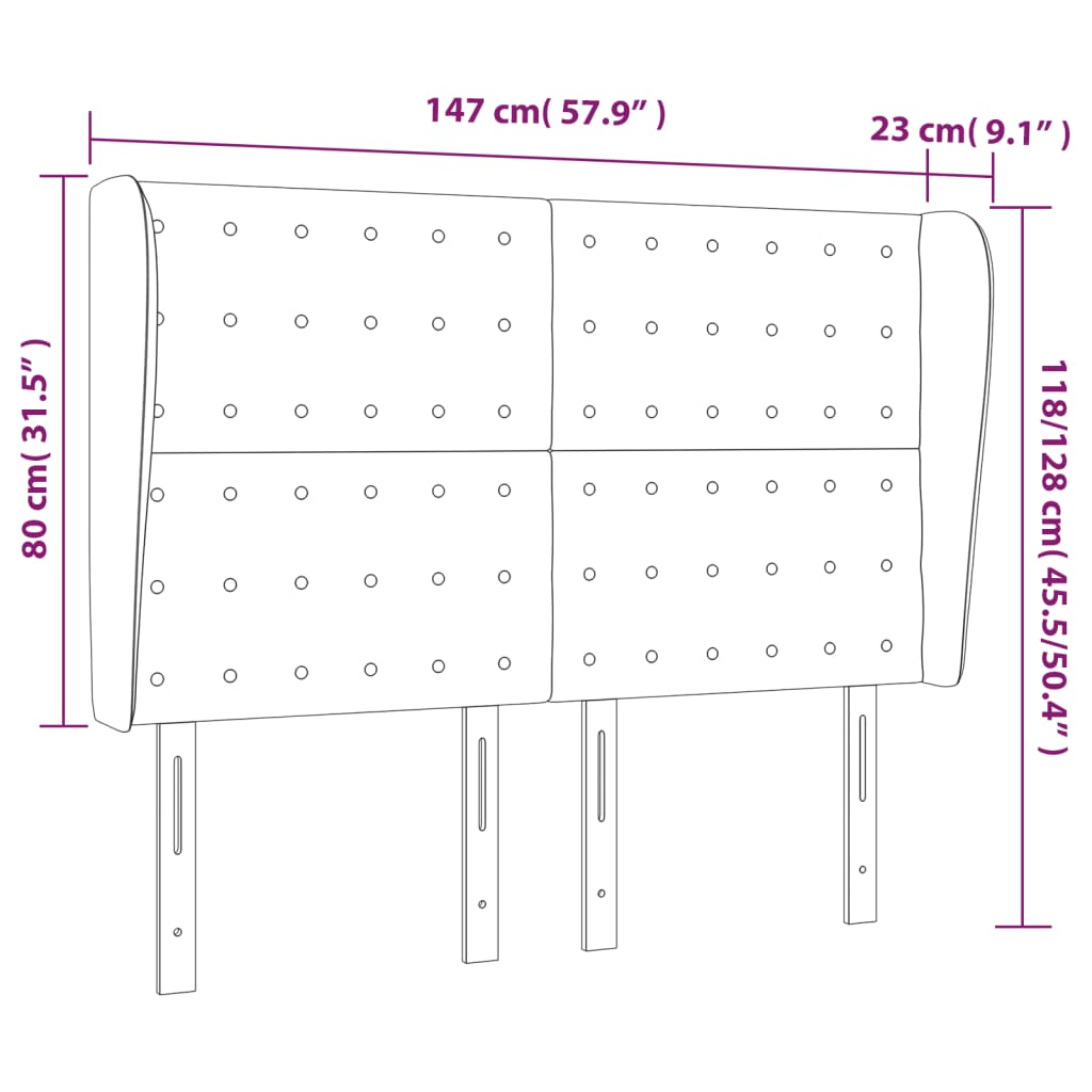 Vzglavje z ušesi črno 147x23x118/128 cm umetno usnje