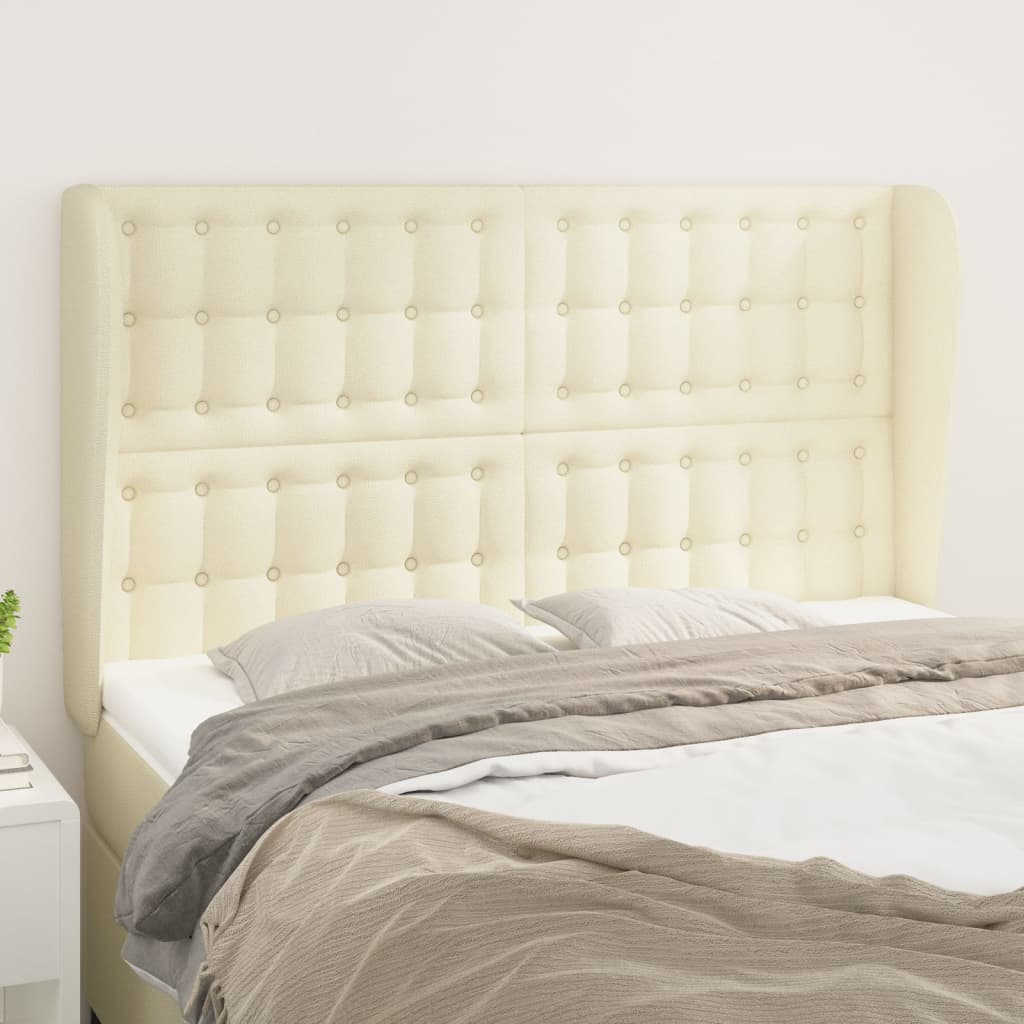 vidaXL Tăblie de pat cu aripioare, crem, 147x23x118/128 cm, piele eco