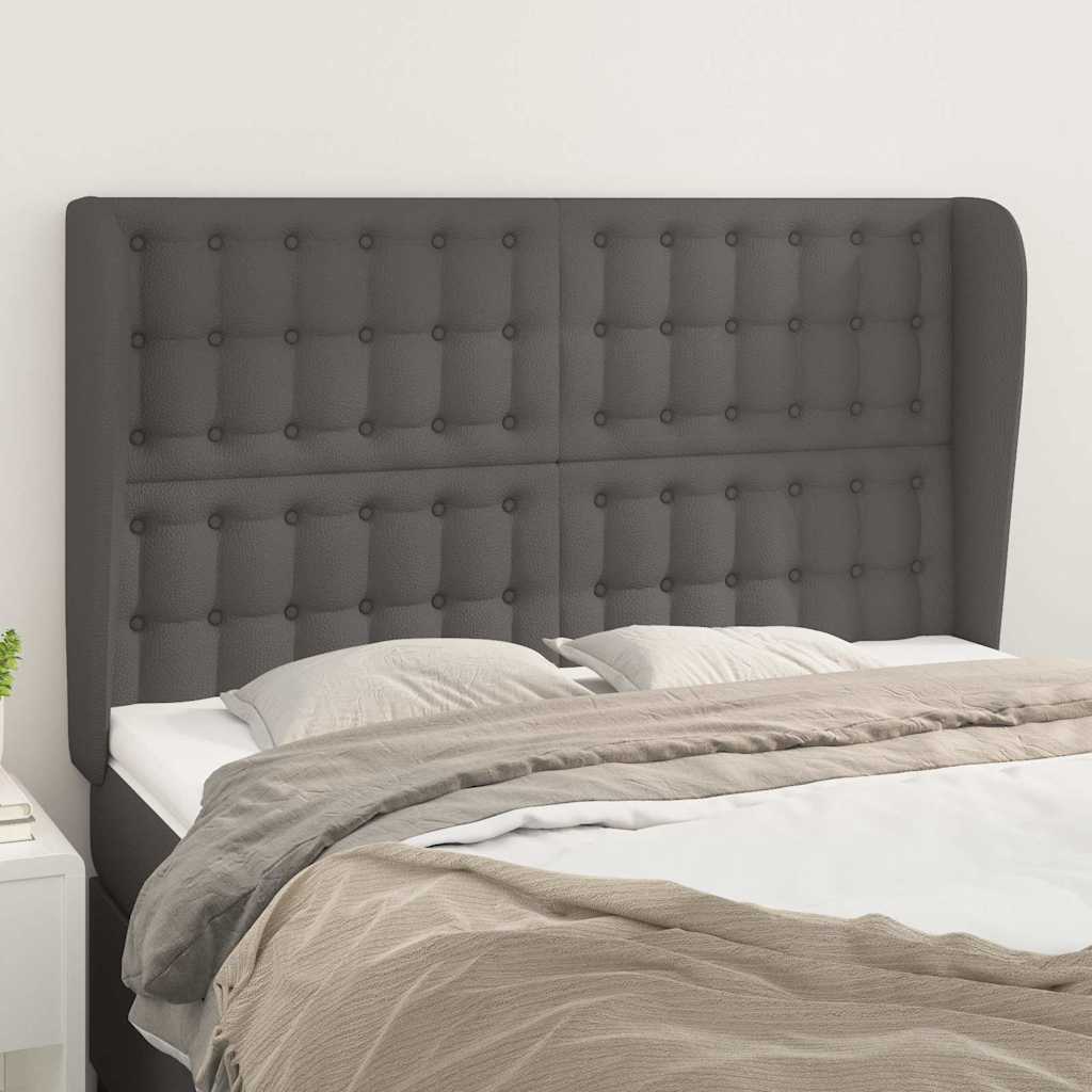 vidaXL Hoofdbord met randen 147x23x118/128 cm kunstleer grijs3118050