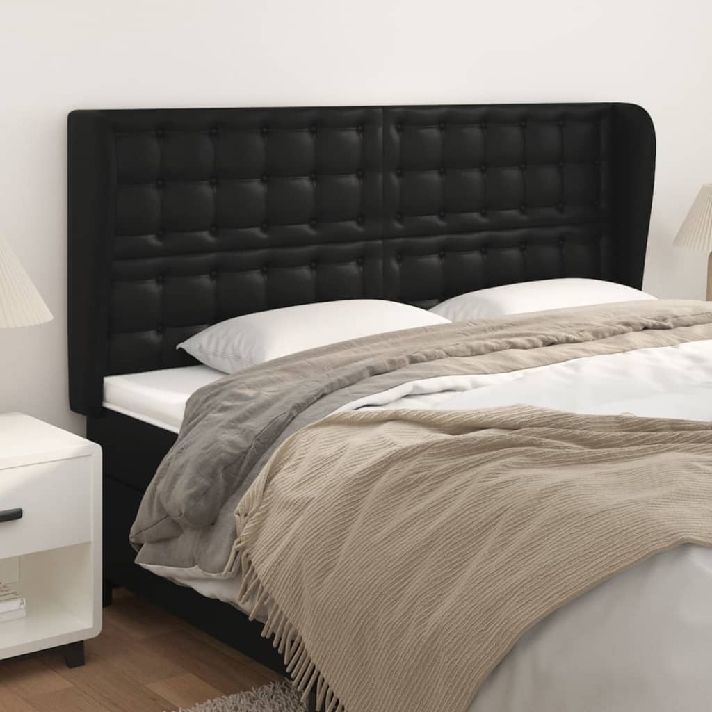 vidaXL Tăblie de pat cu aripioare, negru, 163x23x118/128 cm, piele eco