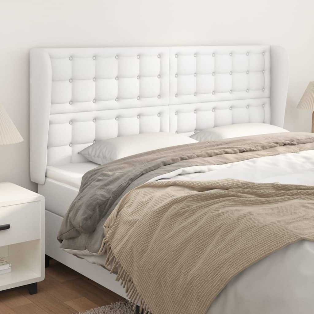vidaXL Tăblie de pat cu aripioare, alb, 163x23x118/128 cm, piele eco
