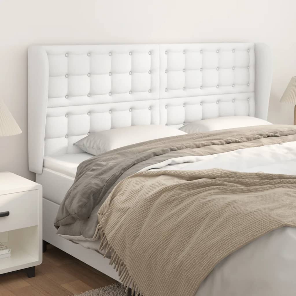 vidaXL Kopfteil mit Ohren Weiß 183x23x118/128 cm Kunstleder
