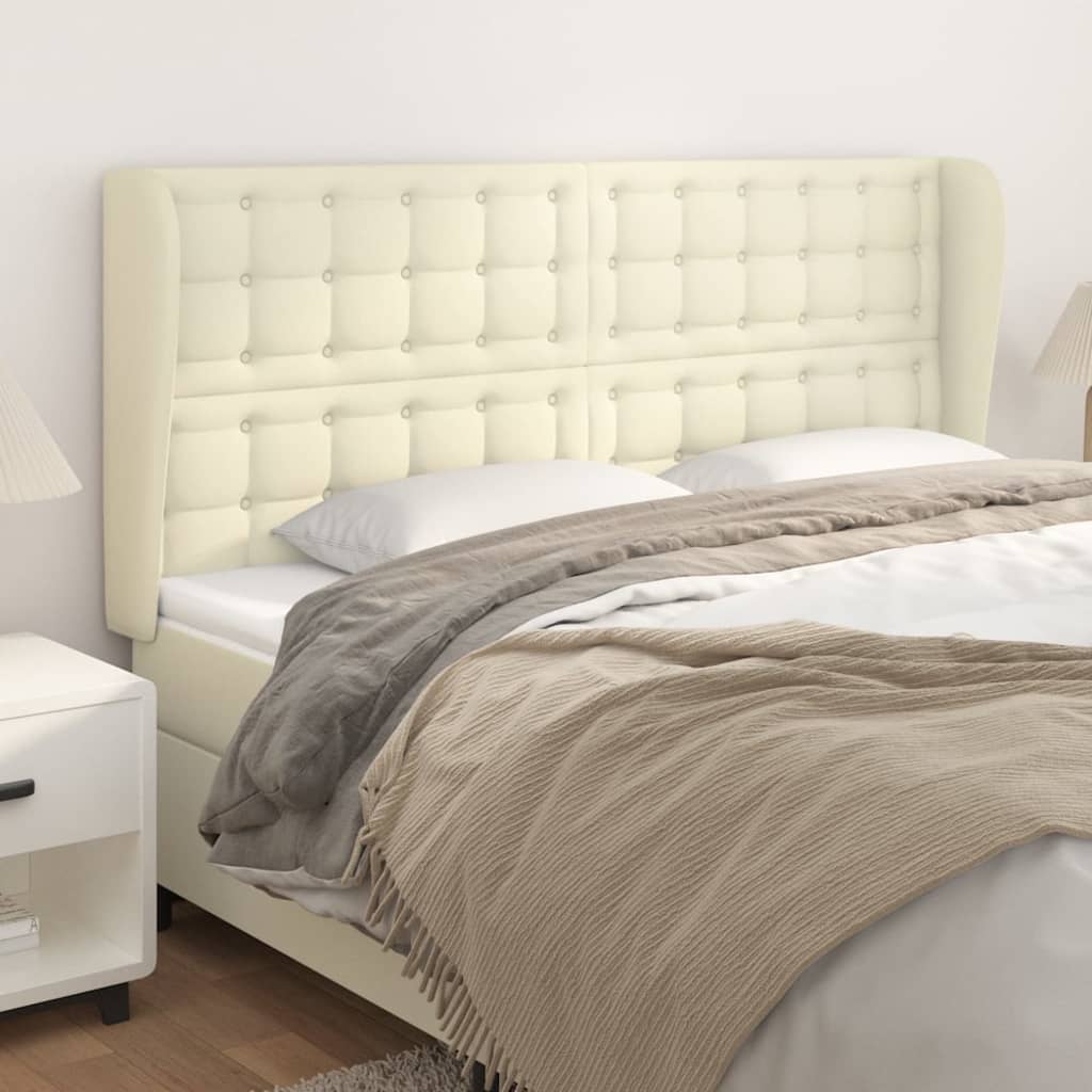 vidaXL Tăblie de pat cu aripioare, crem, 183x23x118/128 cm, piele eco