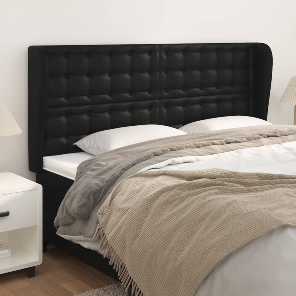 vidaXL Tăblie de pat cu aripioare, negru, 203x23x118/128 cm, piele eco