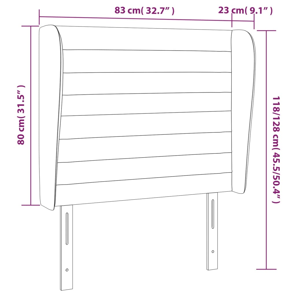 Tăblie de pat cu aripioare, negru, 83x23x118/128 cm, textil