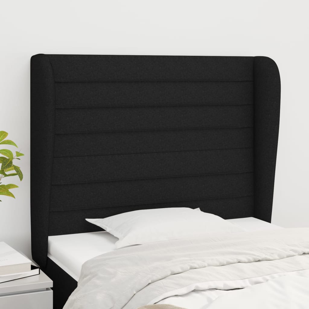Tăblie de pat cu aripioare, negru, 83x23x118/128 cm, textil