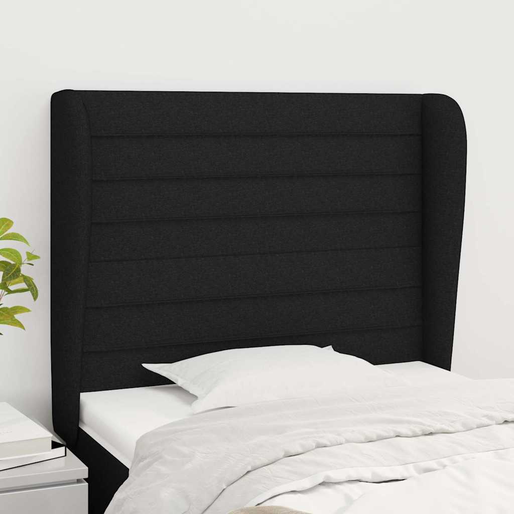 Sengegavl Med Kanter Stof - Sort / 83 x 23 x 118/128 cm