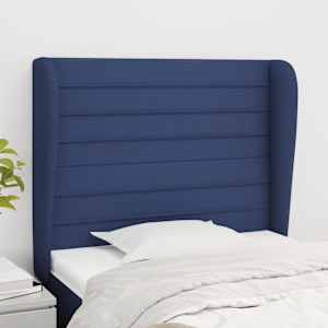 Vzglavje z ušesi modro 83x23x118/128 cm blago