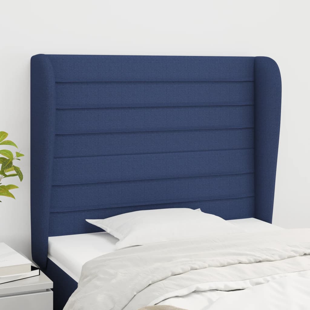 vidaXL Tête de lit avec oreilles Bleu 93x23x118/128 cm Tissu