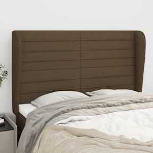 Čelo postele typu ušák tmavě hnědé 147x23x118/128 cm textil - obrázek 1
