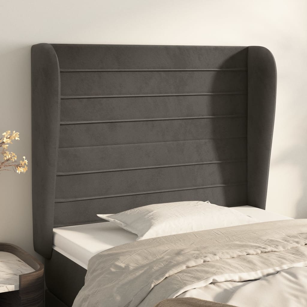 vidaXL Kopfteil mit Ohren Dunkelgrau 93x23x118/128 cm Samt