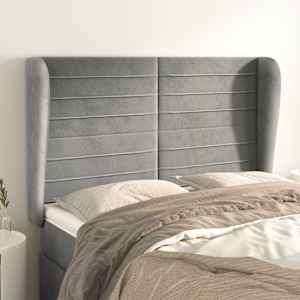 Čelo postele typu ušák světle šedé 147x23x118/128 cm samet - obrázek 1