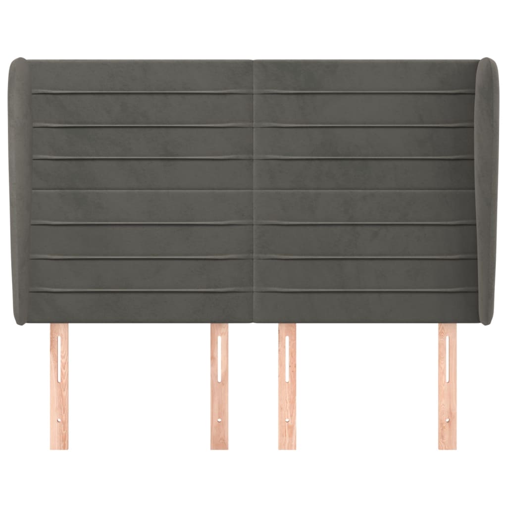 vidaXL Hoofdbord met randen 147x23x118/128 cm fluweel donkergrijs afbeelding