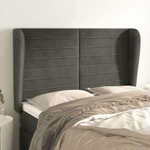 Čelo postele typu ušák tmavě šedé 147x23x118/128 cm samet - obrázek 1