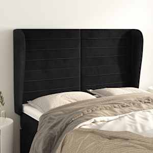 Čelo postele typu ušák černé 147x23x118/128 cm samet - obrázek 1