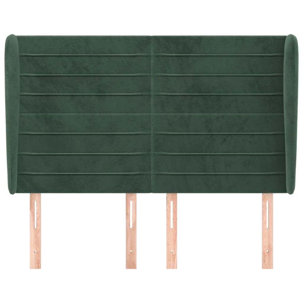 vidaXL Hoofdbord met randen 147x23x118/128 cm fluweel donkergroen afbeelding