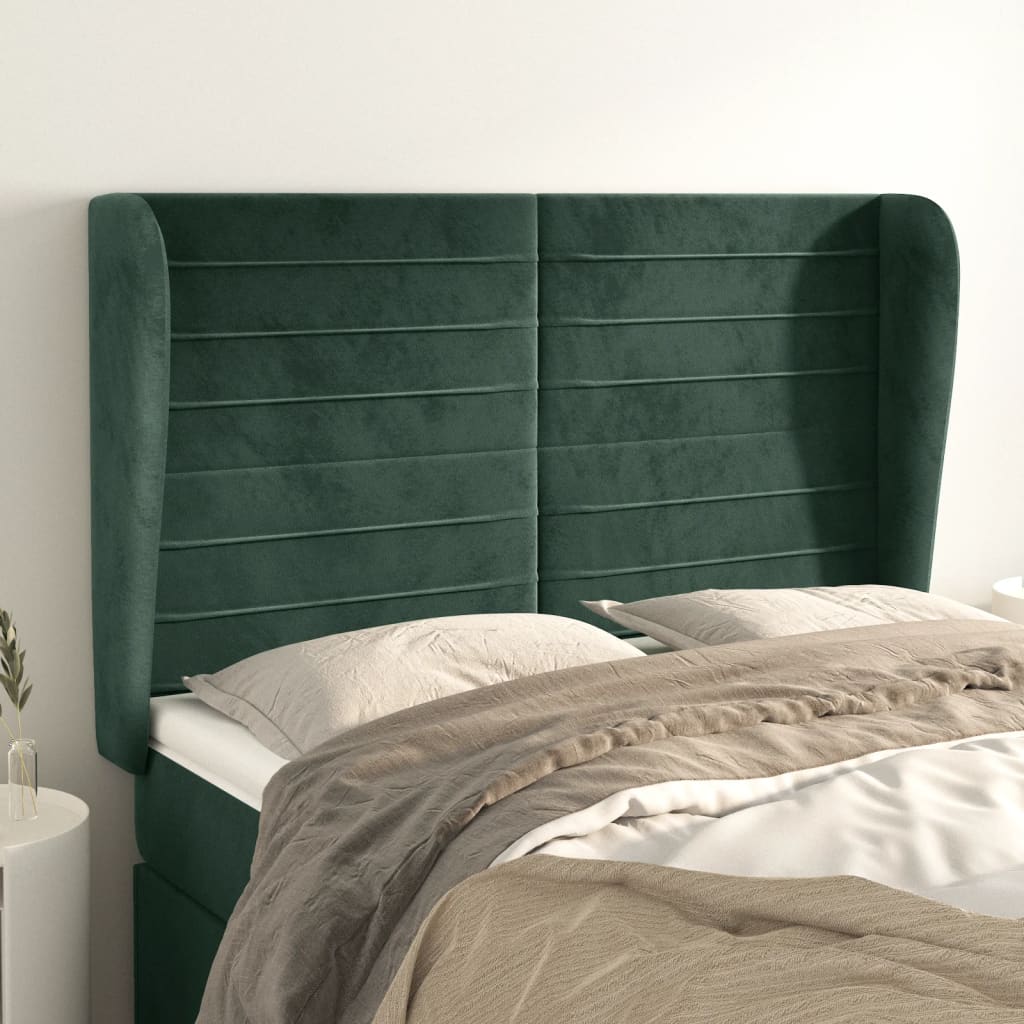 vidaXL Tăblie pat cu aripioare verde închis 147x23x118/128 cm catifea