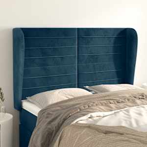 Čelo postele typu ušák tmavě modrá 147x23x118/128 cm samet - obrázek 1